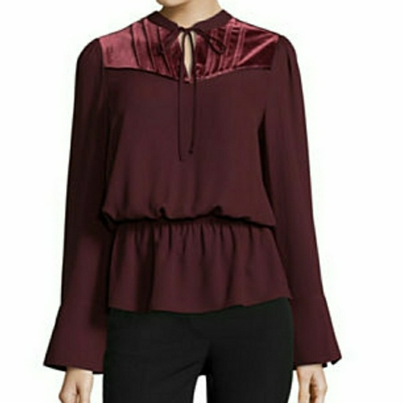 Long Sleeve Crew Neck Georgette Blouse - Picture 1 of 1